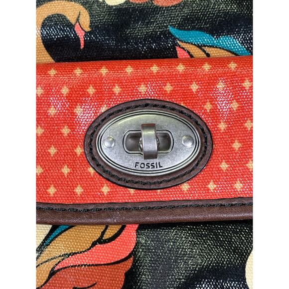 Fossil Key-Per Coated Canvas Swan Crossbody Bag Purse Boho Colorful Artsy Unique - Picture 10 of 11